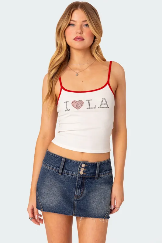 La Lover Rhinestone Tank Top sold by Edikted