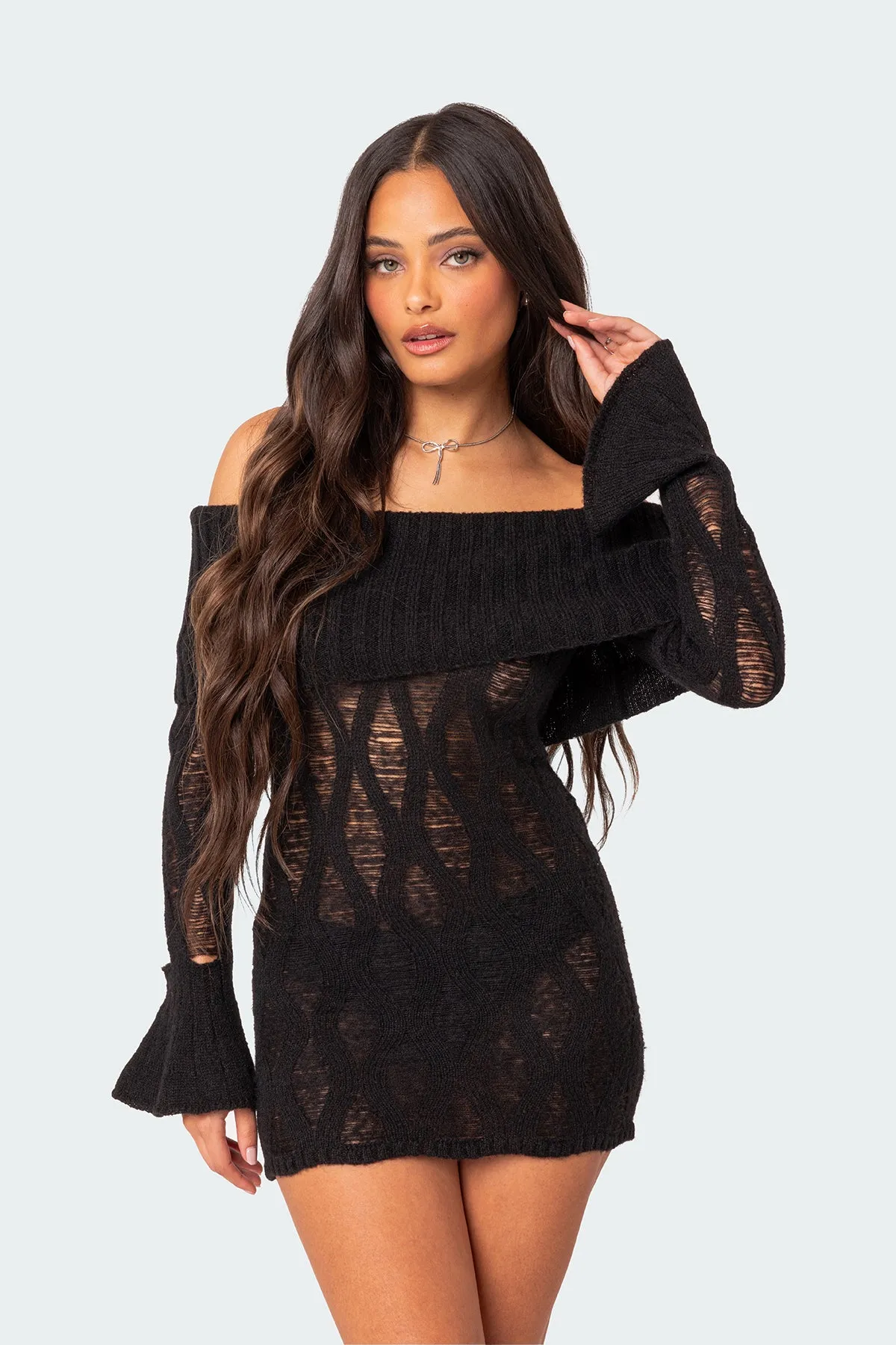 Gabby Fold Over Open Knit Mini Dress sold by Edikted product image thumbnail 2