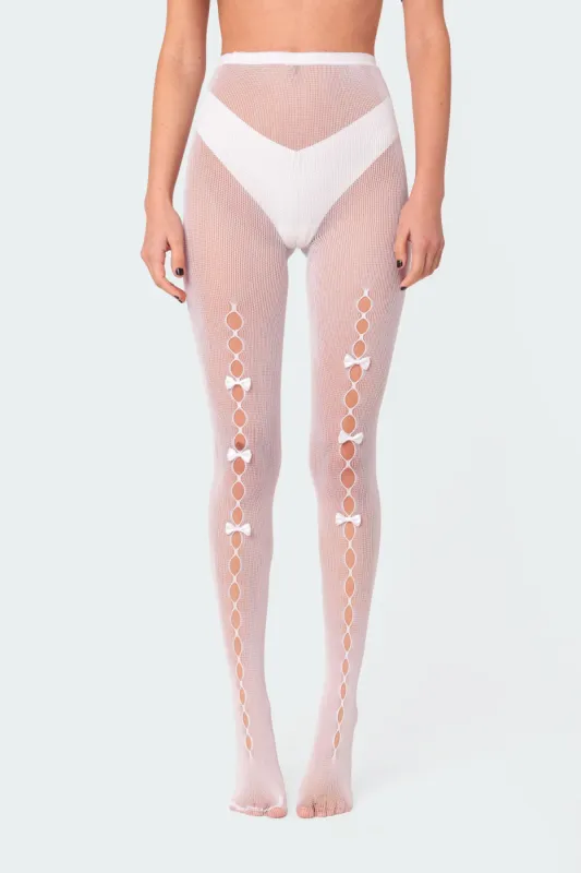 Bowtie Cutout Tights sold by Edikted