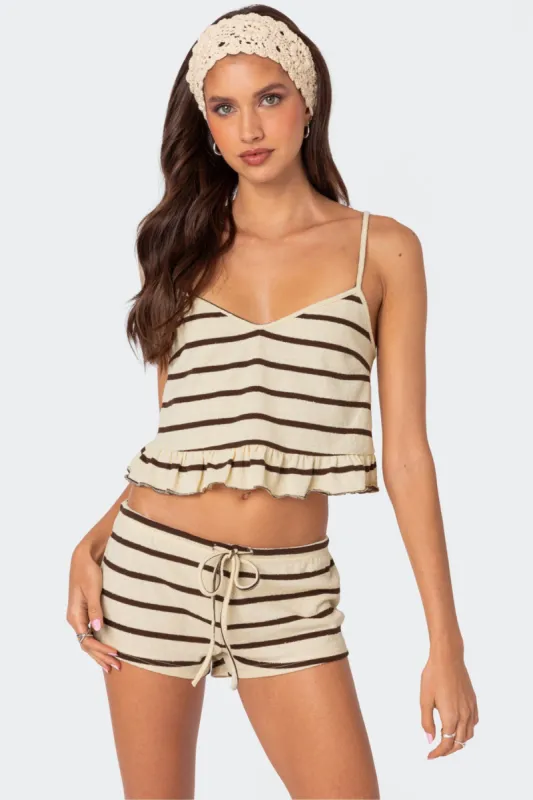 Kathy Striped Ruffle Hem Tank Top sold by Edikted
