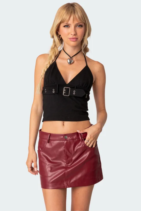 Birdie Buckle Belted Top sold by Edikted