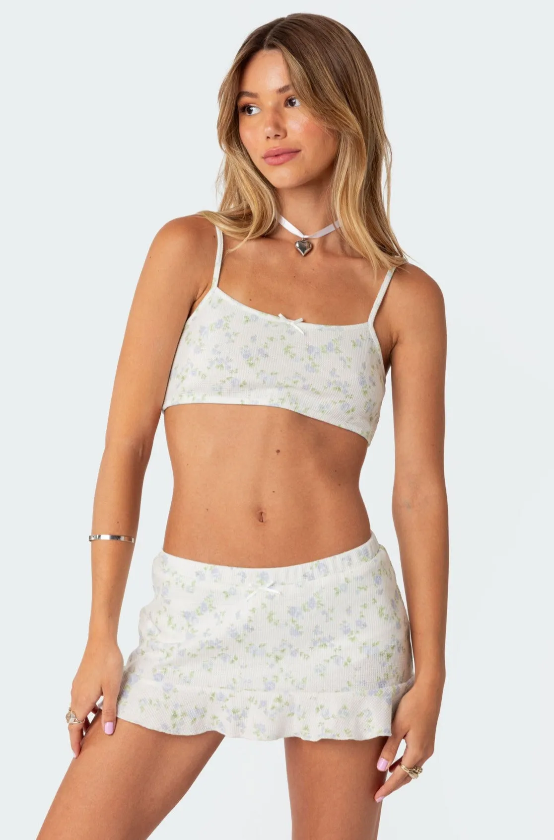 Daydream Printed Waffle Bra Top sold by Edikted