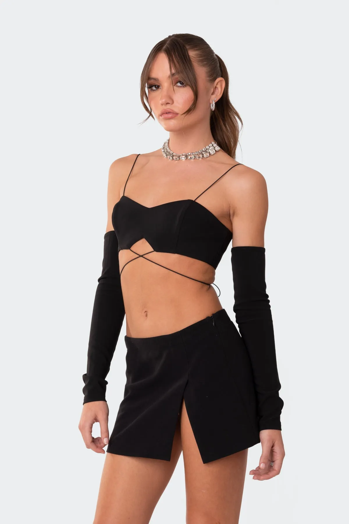 Beatrix separate sleeves crossed crop top sold by Edikted product image thumbnail 3