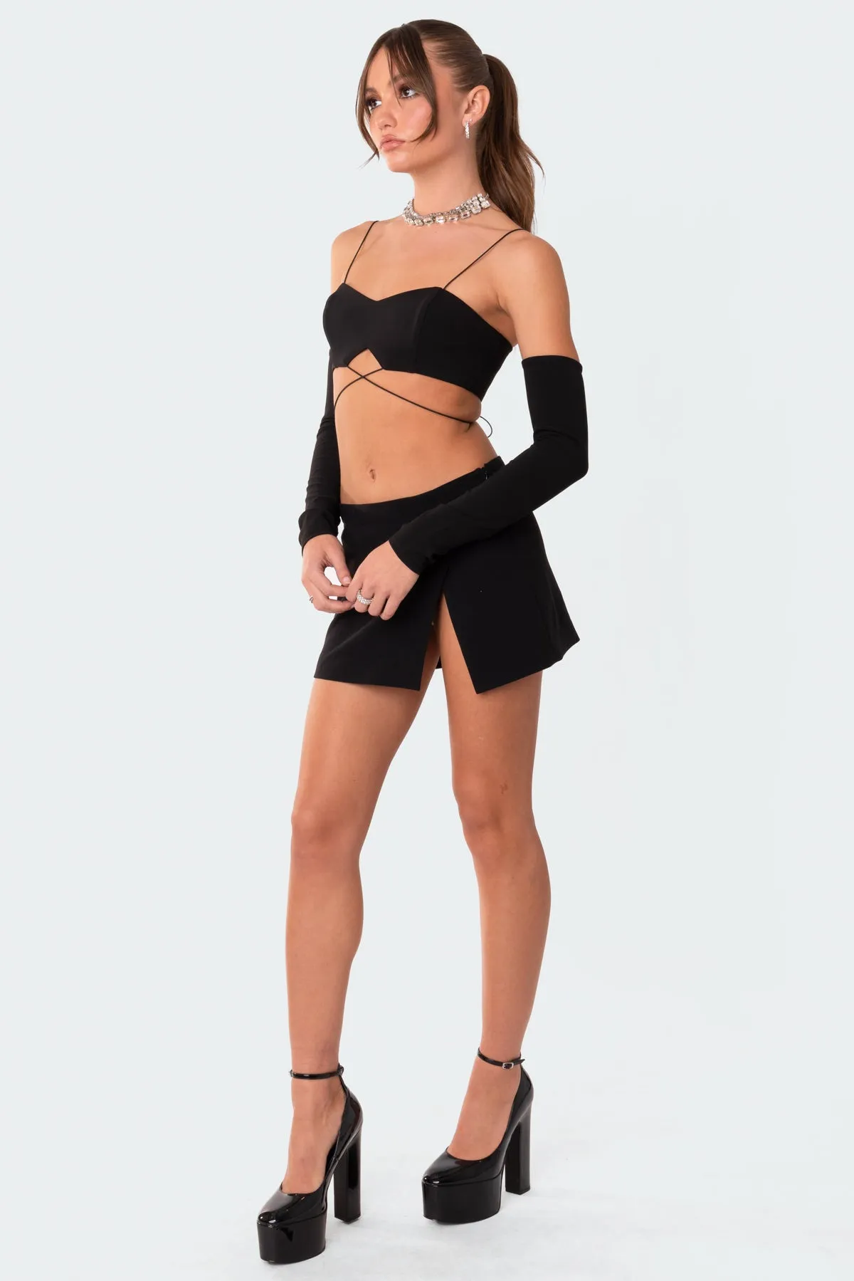 Beatrix separate sleeves crossed crop top sold by Edikted product image thumbnail 4