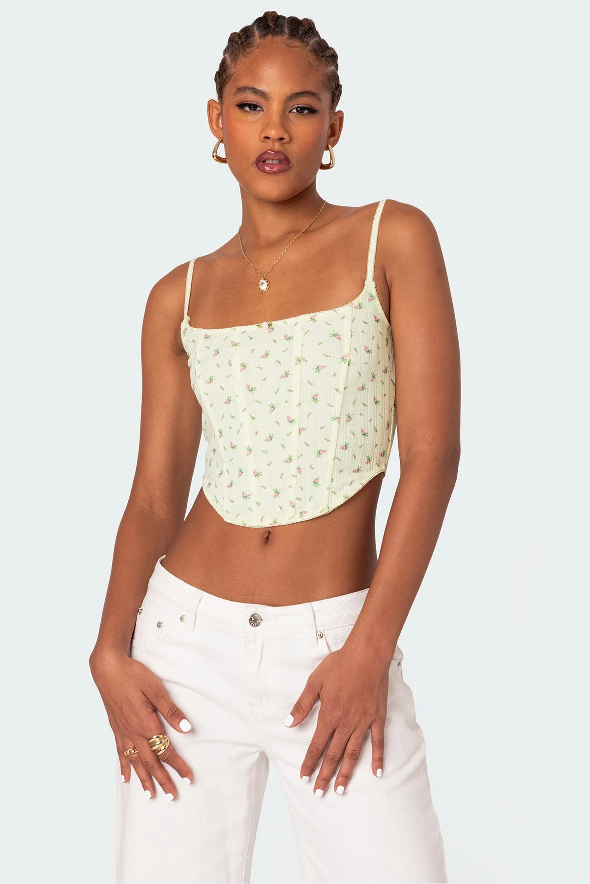 Rosey Printed Pointelle Corset sold by Edikted