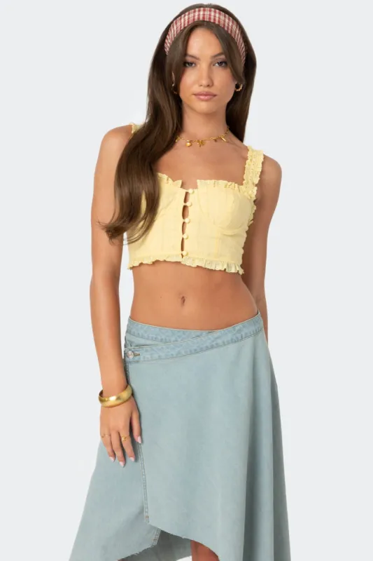 Button Front Cropped Eyelet Corset sold by Edikted