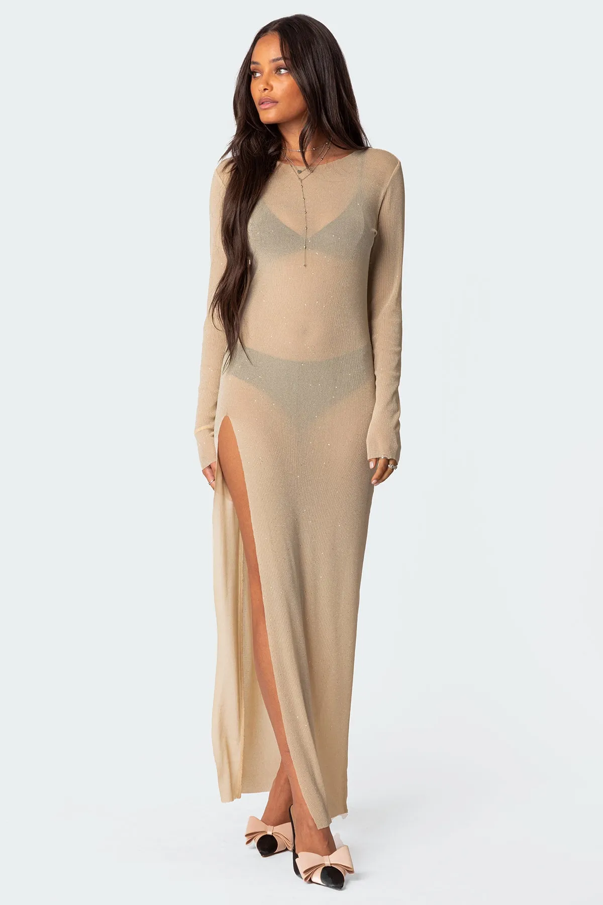 Glitter Mesh Slitted Maxi Dress sold by Edikted product image thumbnail 2