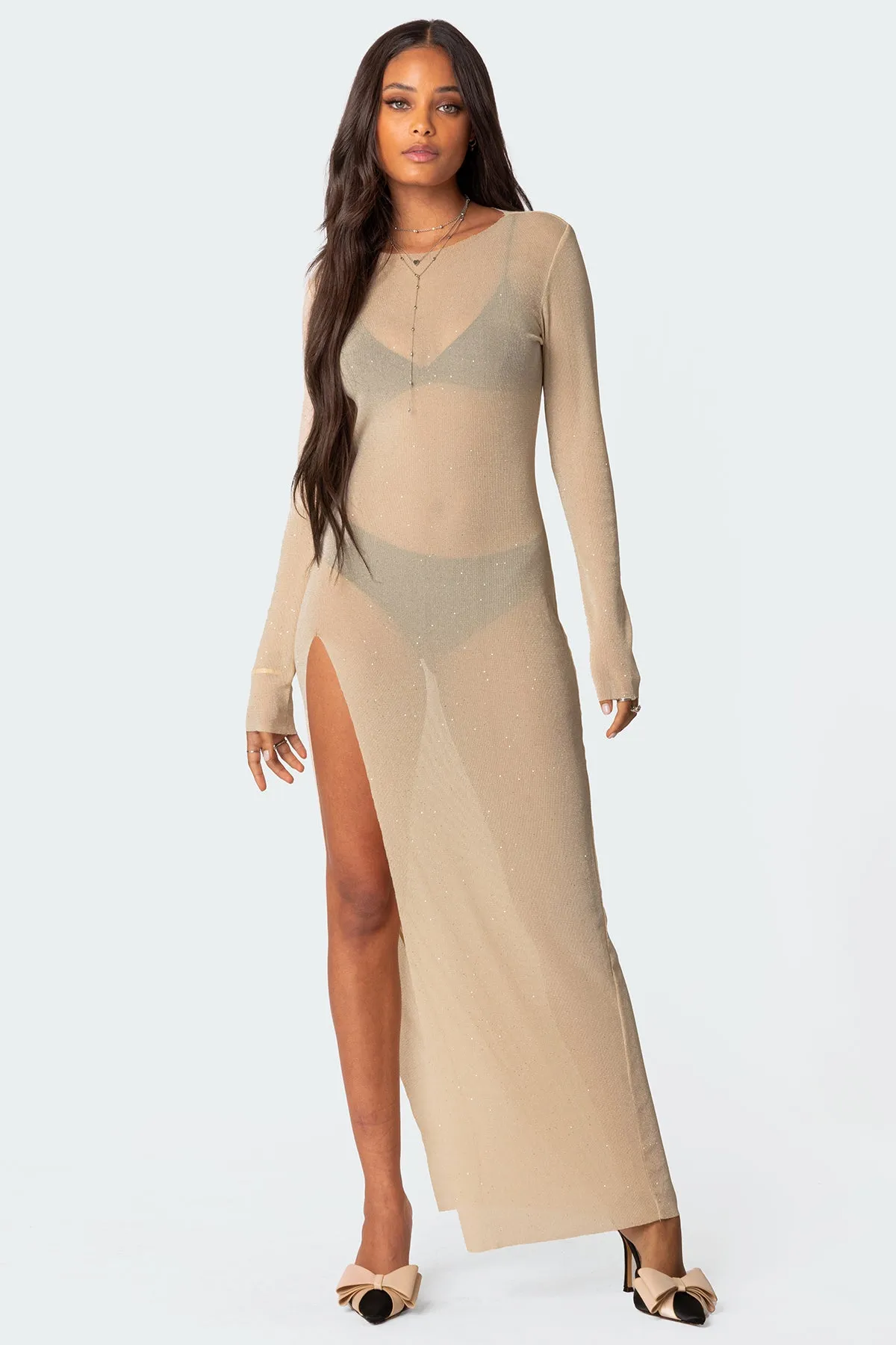 Glitter Mesh Slitted Maxi Dress sold by Edikted product image thumbnail 5