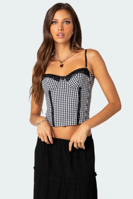Gingham Lace Up Cupped Corset sold by Edikted