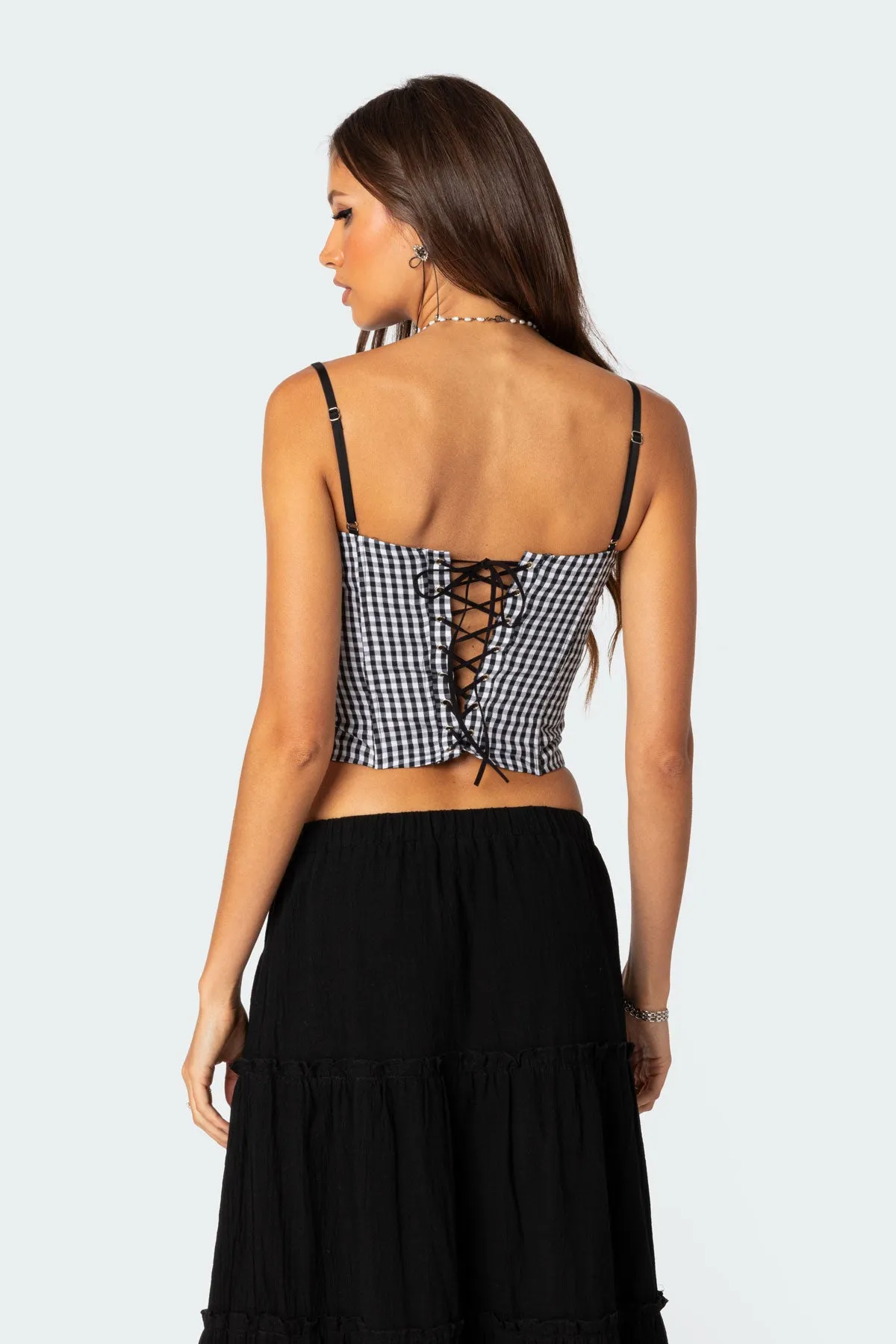 Gingham Lace Up Cupped Corset sold by Edikted product image thumbnail 4