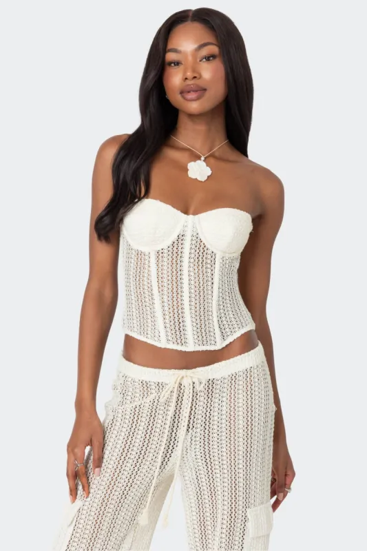 Ines Sheer Crochet Corset sold by Edikted