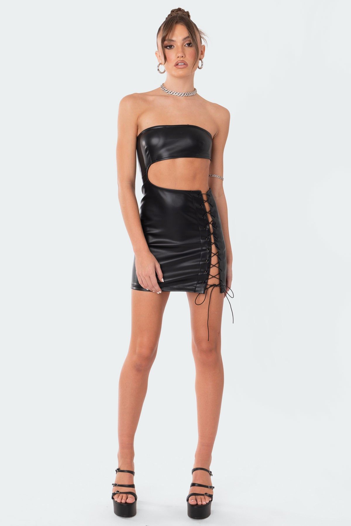 Faux Leather Side Lace-Up Dress sold by Edikted product image thumbnail 5