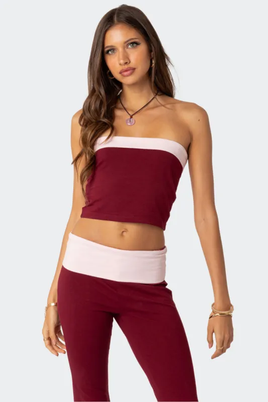 Contrast Fold Over Tube Top sold by Edikted