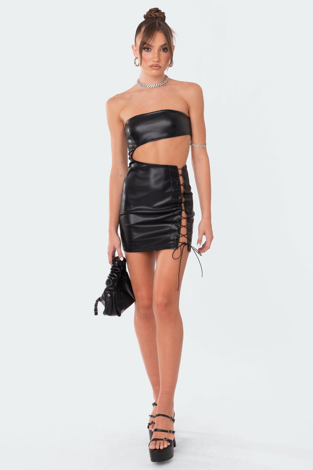 Faux Leather Side Lace-Up Dress sold by Edikted product image thumbnail 3
