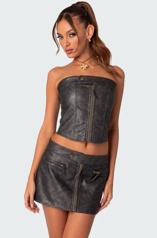 Ziva Faux Leather Lace Up Corset sold by Edikted