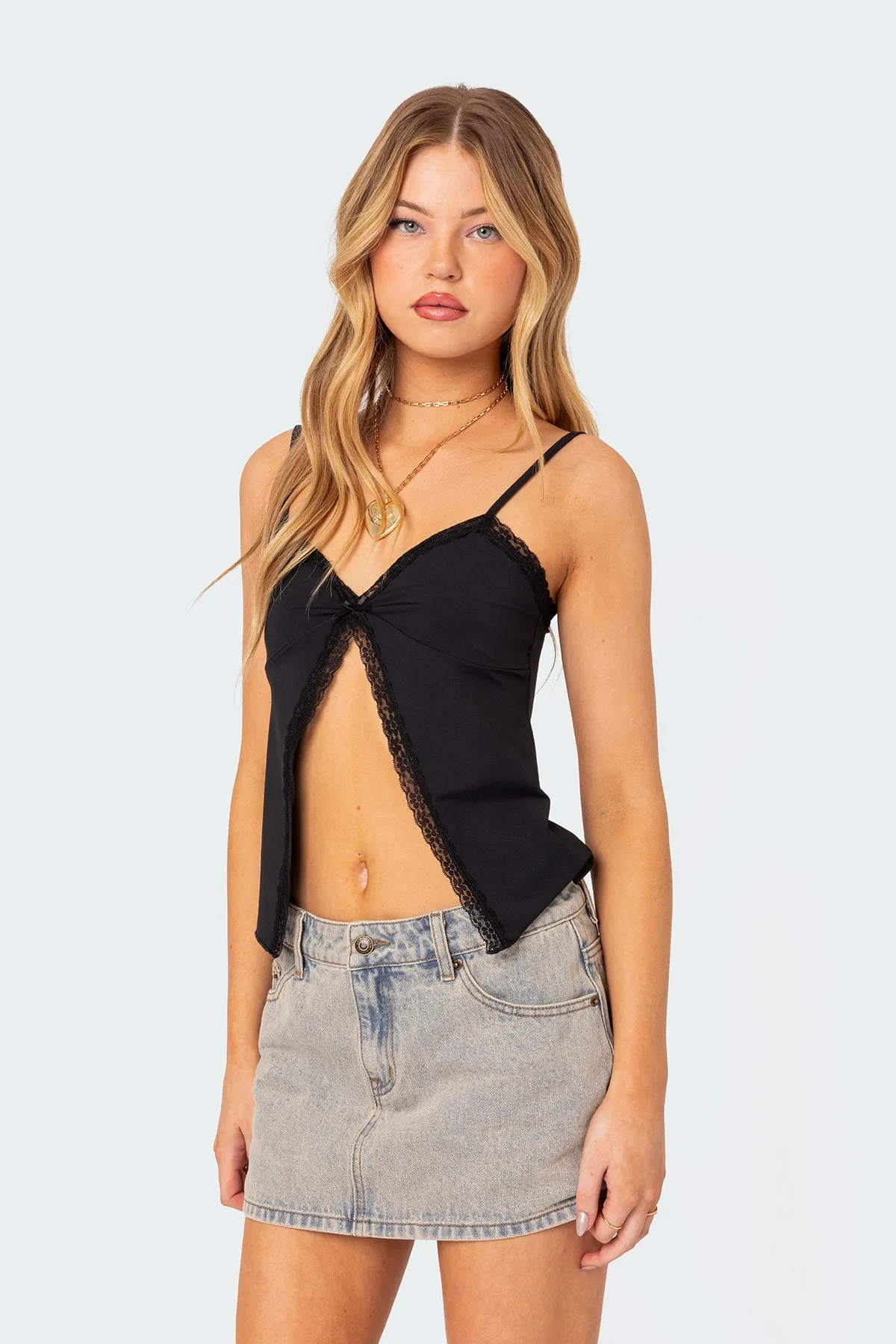 Lace Trim Split Front Top sold by Edikted product image thumbnail 3