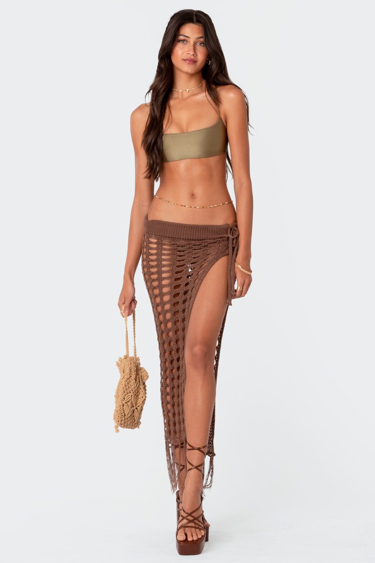 Brielle Crochet Slit Maxi Skirt sold by Edikted