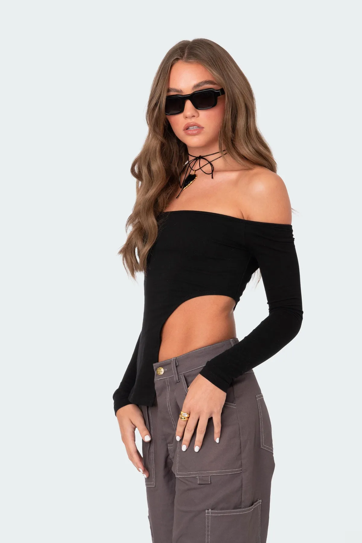 Helena Asymmetric Off The Shoulder Top sold by Edikted product image thumbnail 4