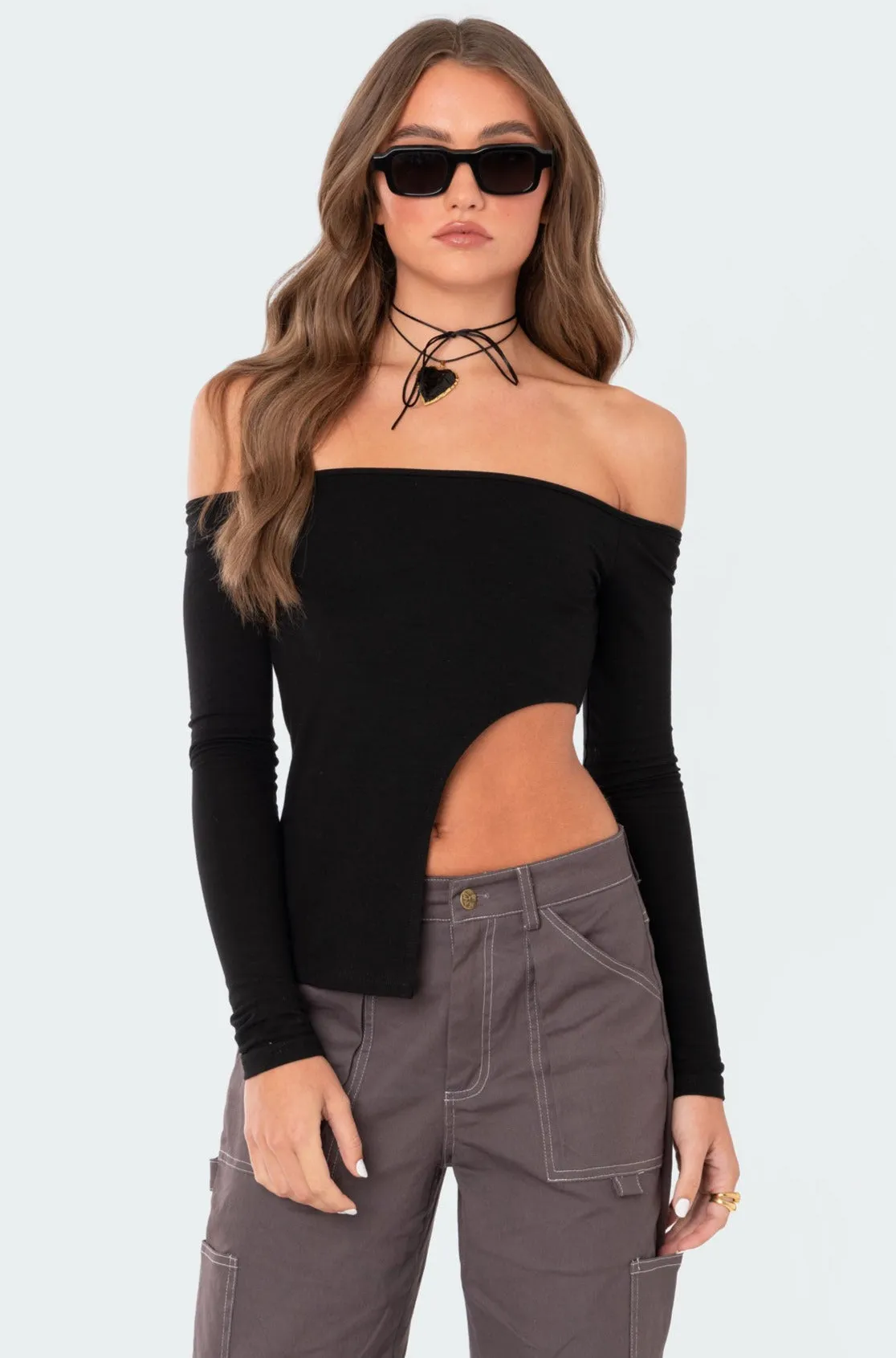Helena Asymmetric Off The Shoulder Top sold by Edikted product image thumbnail 2