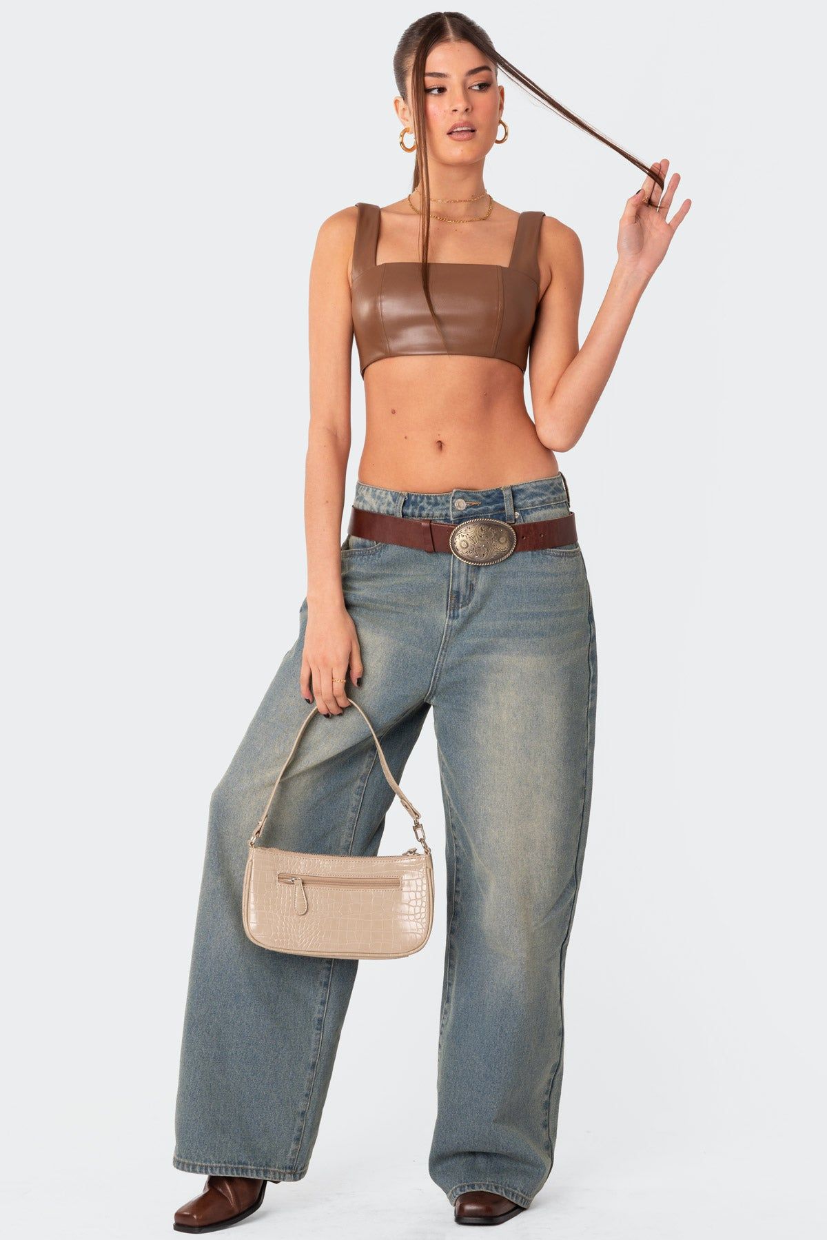 Midnight Faux Leather Crop Top sold by Edikted product image thumbnail 5