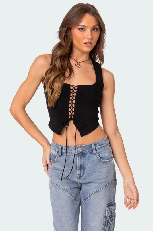 Samantha Lace Up Top sold by Edikted