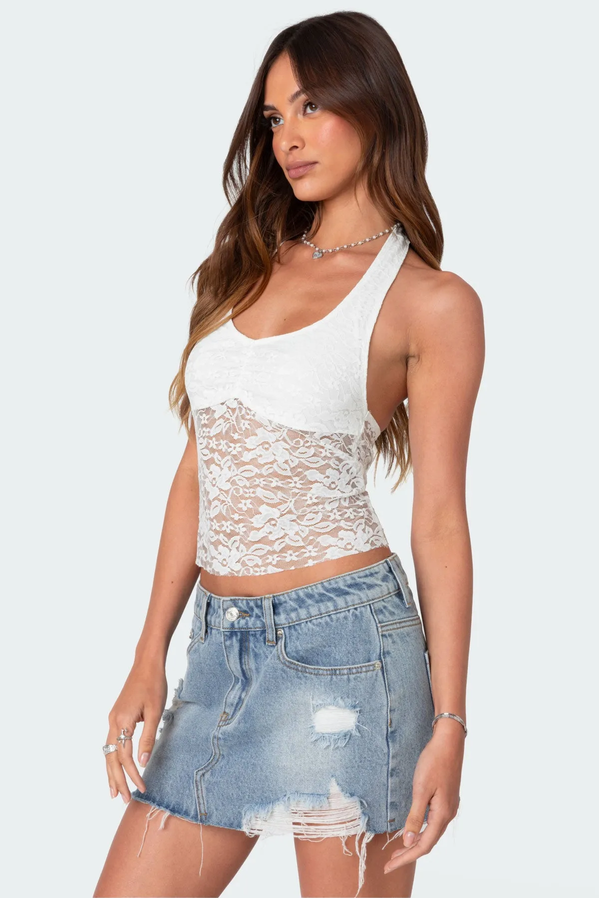 Tia Sheer Lace Halter Top sold by Edikted product image thumbnail 3