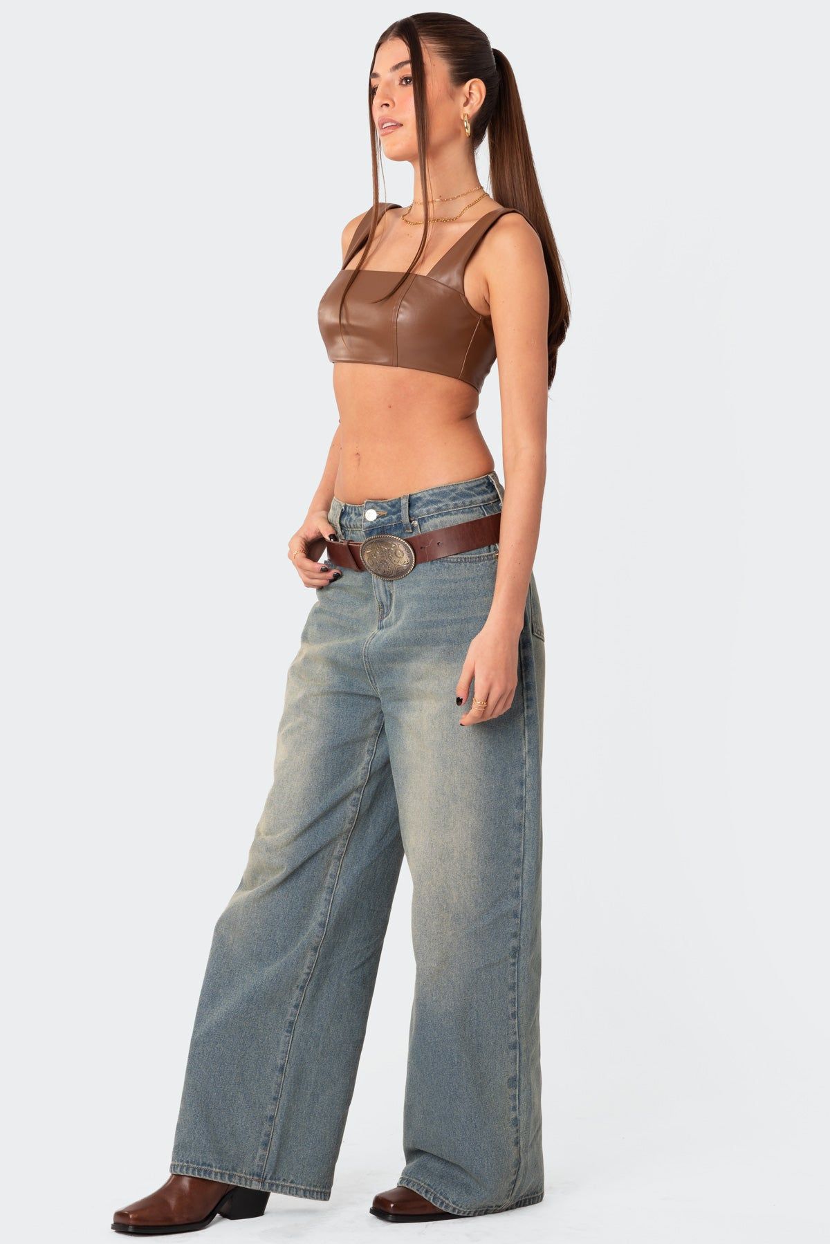 Midnight Faux Leather Crop Top sold by Edikted product image thumbnail 3