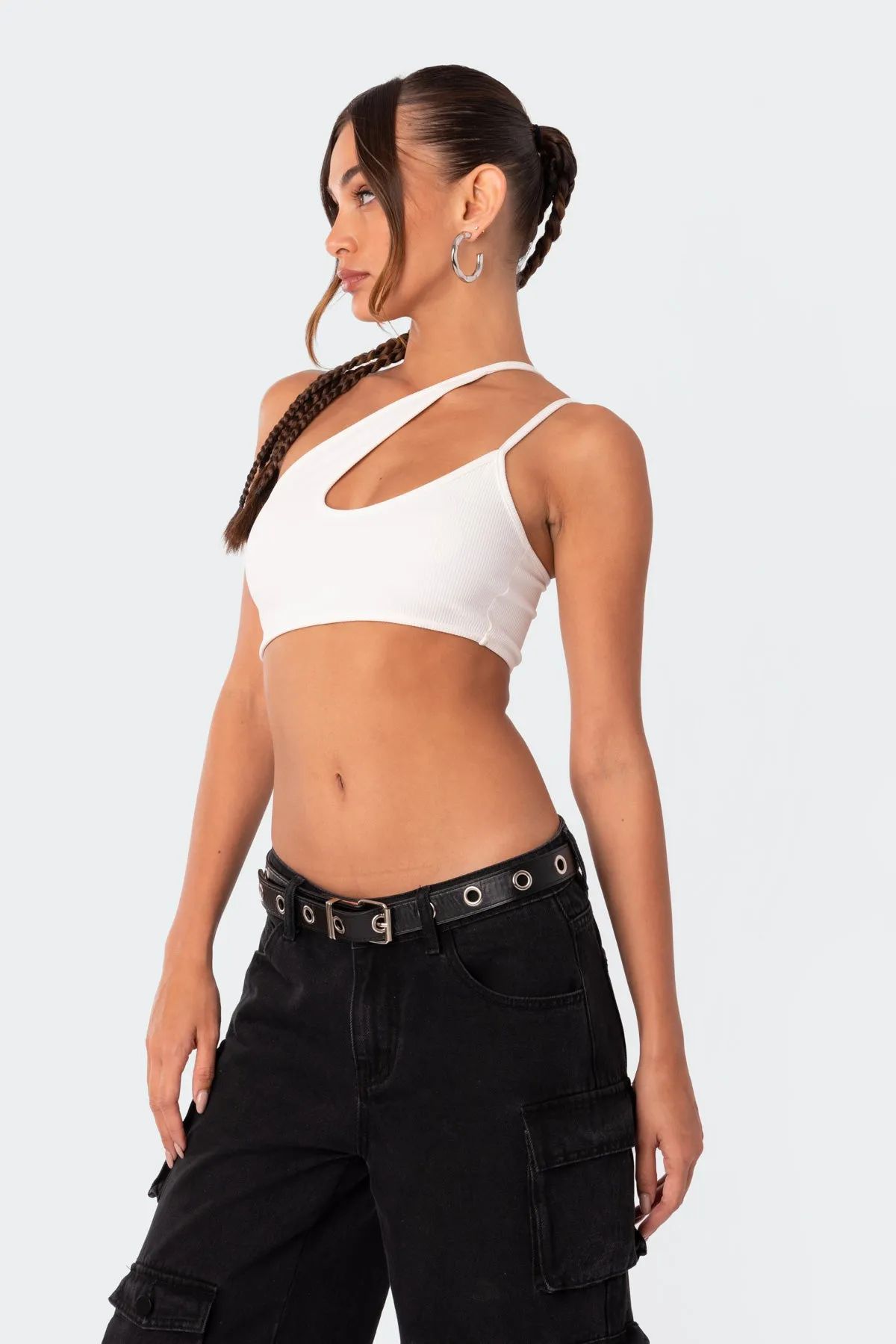 Asymmetrical Ribbed Cut Out Crop Top sold by Edikted product image thumbnail 3