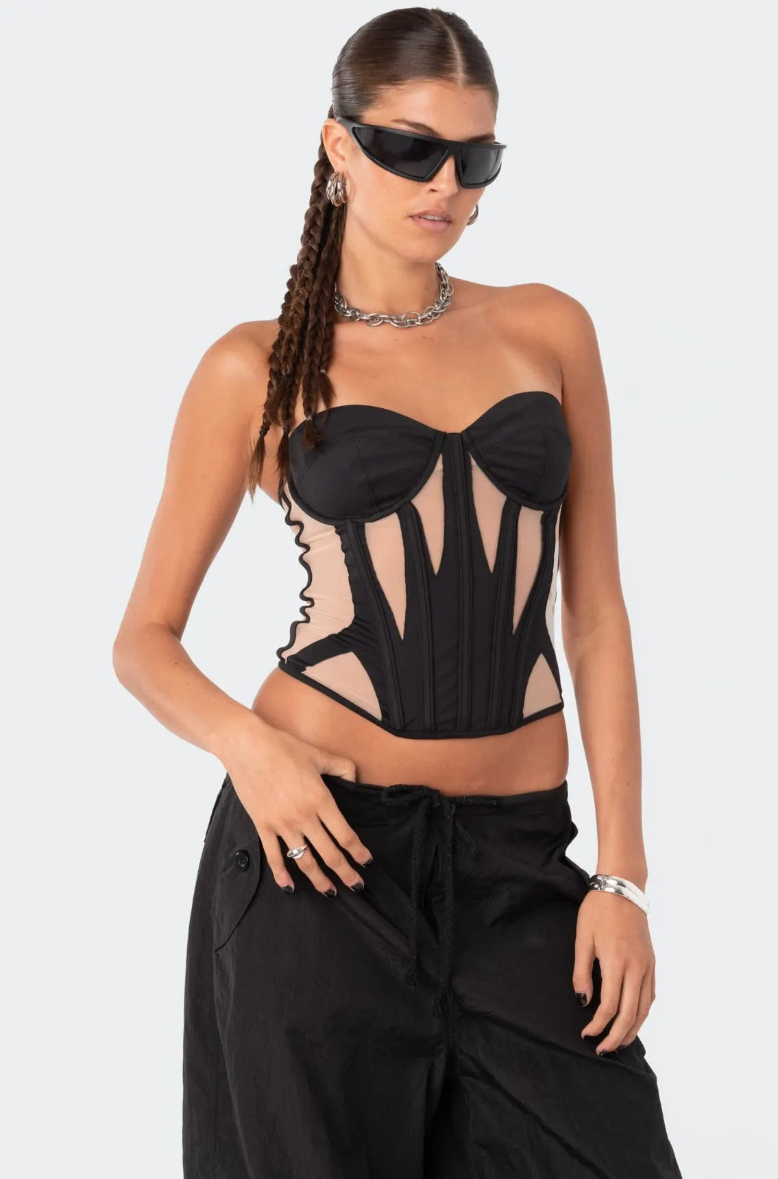 Galaxy Cupped Mesh Corset sold by Edikted