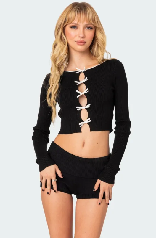 Billy Bow Cut Out Ribbed Crop Top sold by Edikted