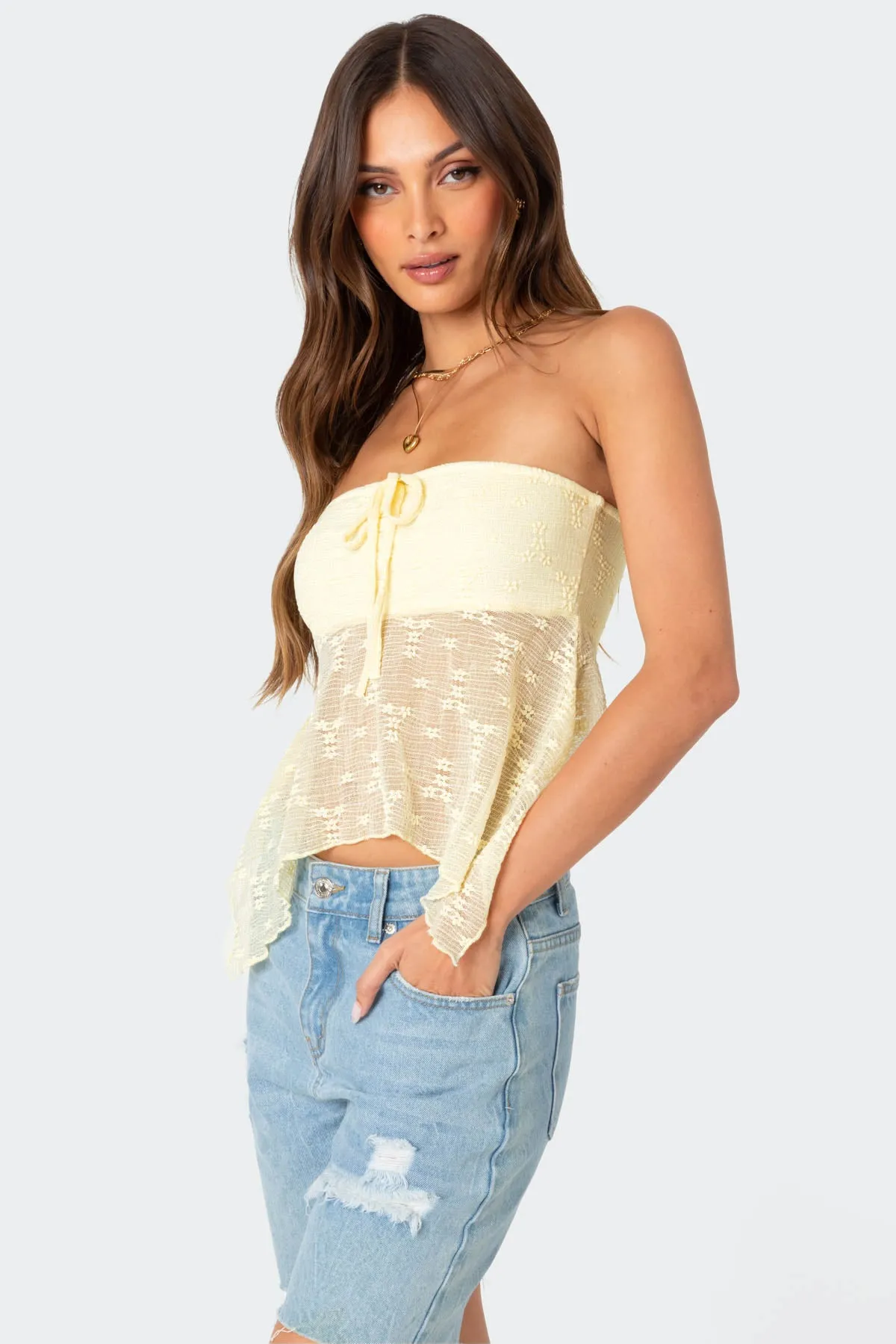 Embroidered Sheer Strapless Top sold by Edikted product image thumbnail 2
