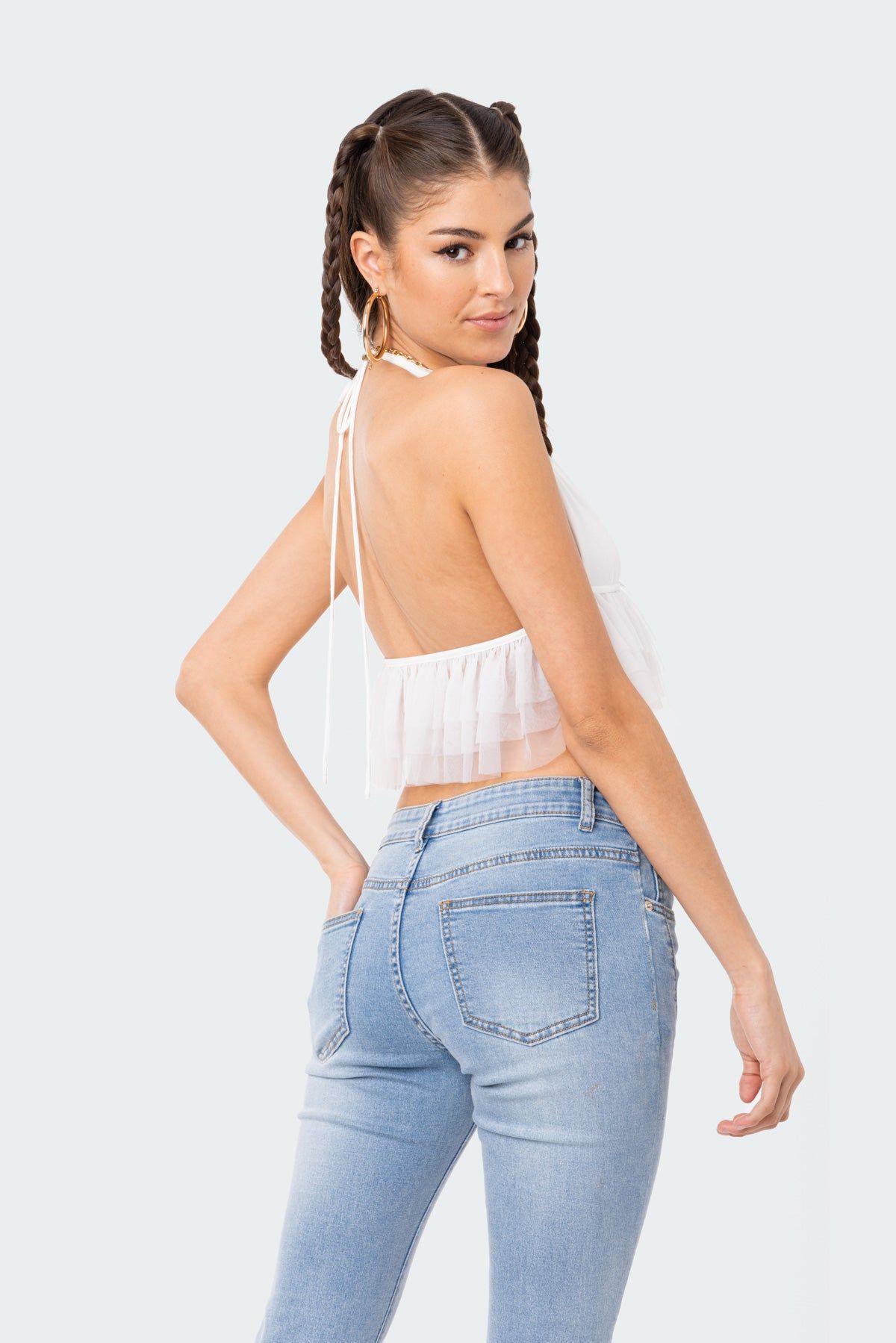 Paola Halter Mesh Ruffle Top sold by Edikted product image thumbnail 3