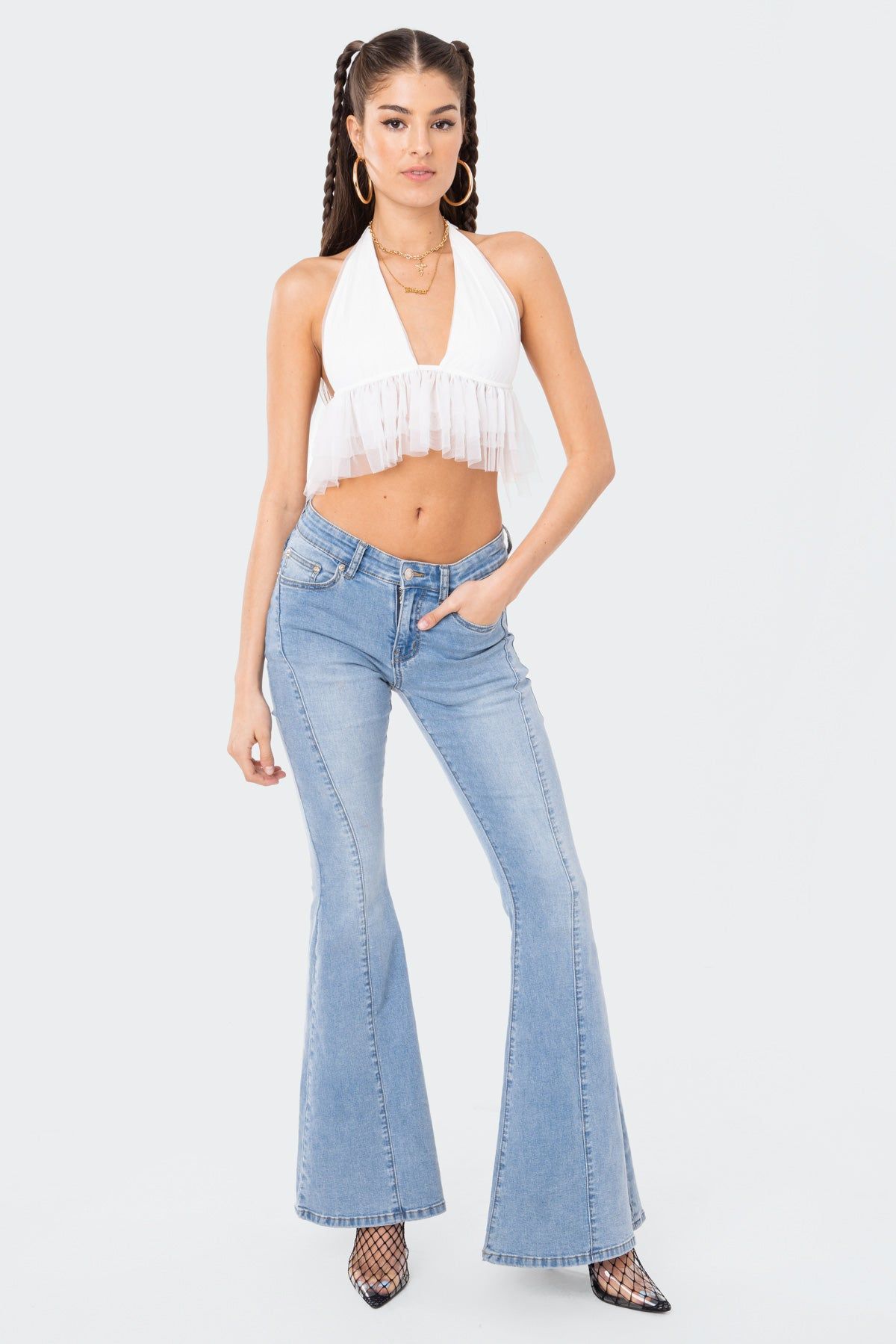 Paola Halter Mesh Ruffle Top sold by Edikted product image thumbnail 4