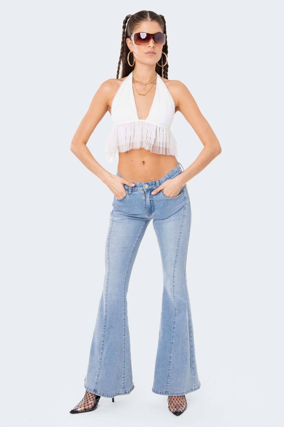 Paola Halter Mesh Ruffle Top sold by Edikted product image thumbnail 2