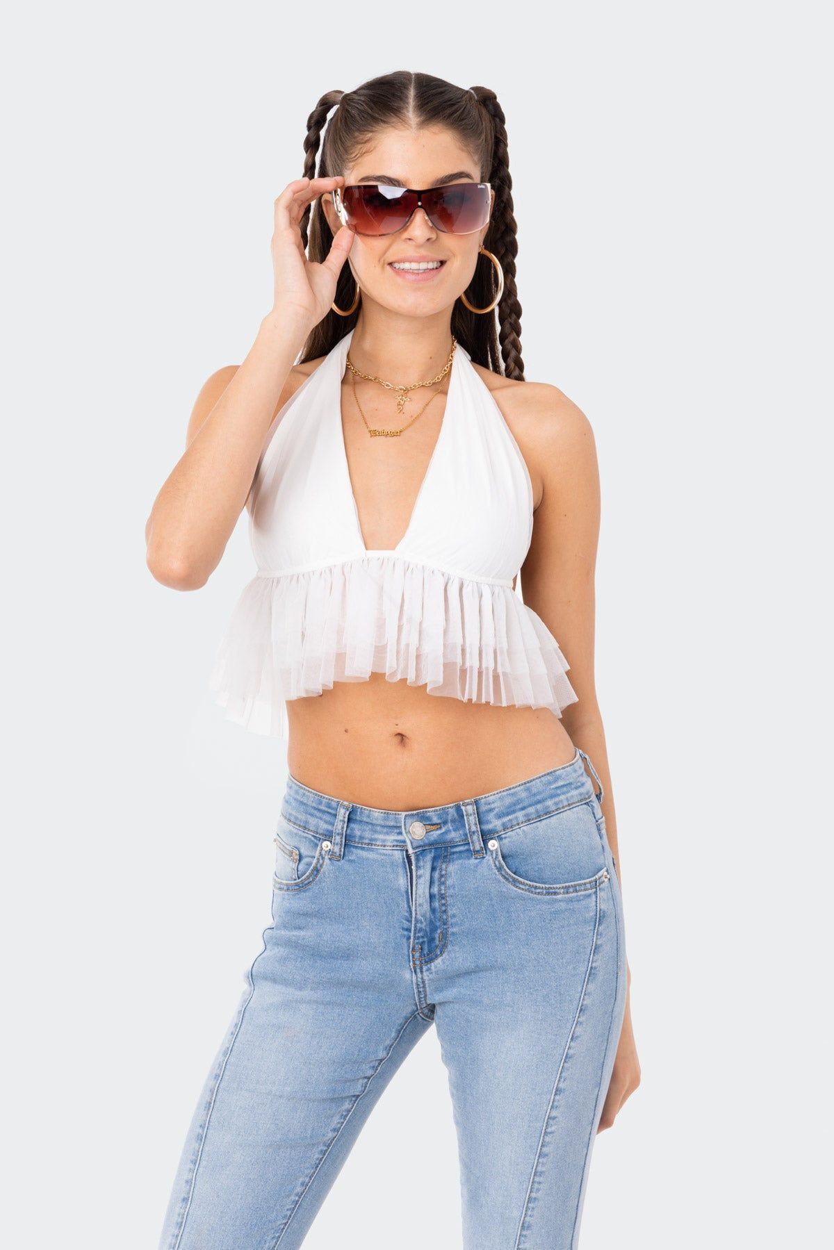 Paola Halter Mesh Ruffle Top sold by Edikted product image thumbnail 5