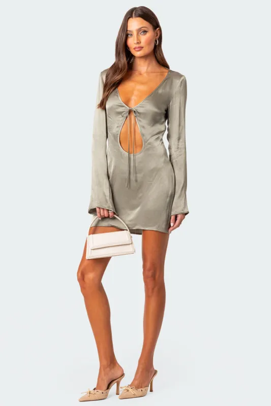 Satin Tie Front Cut Out Mini Dress sold by Edikted