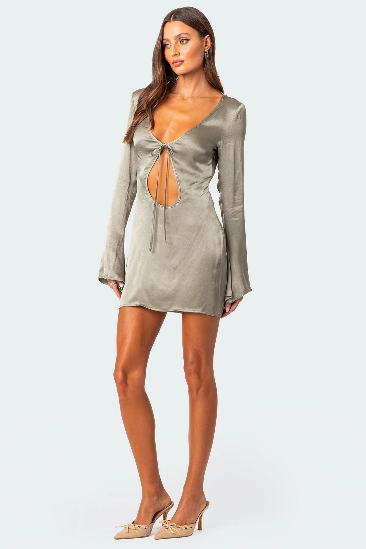 Satin Tie Front Cut Out Mini Dress sold by Edikted product image thumbnail 5