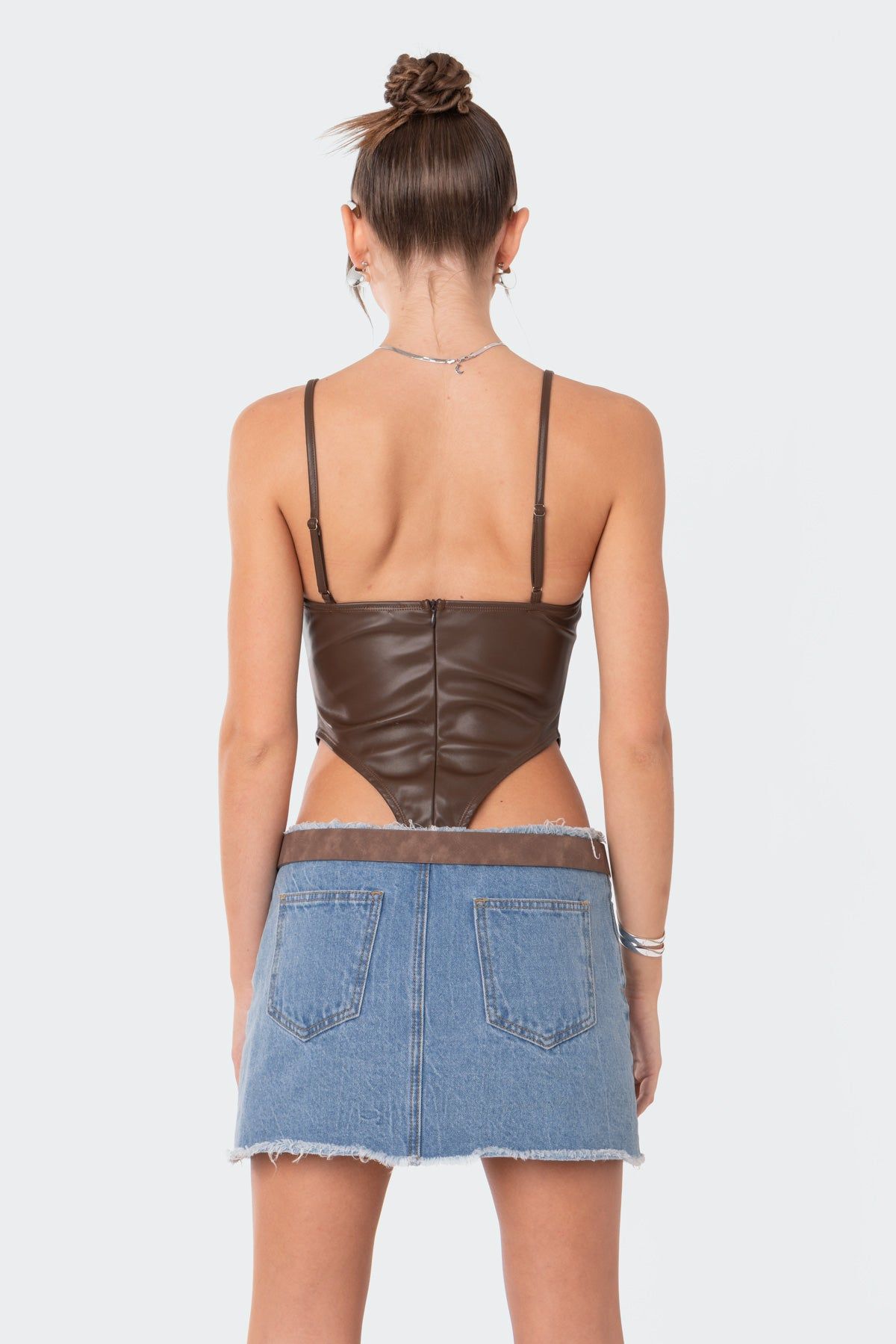 High-Cut Faux Leather Cupped Bodysuit sold by Edikted product image thumbnail 4