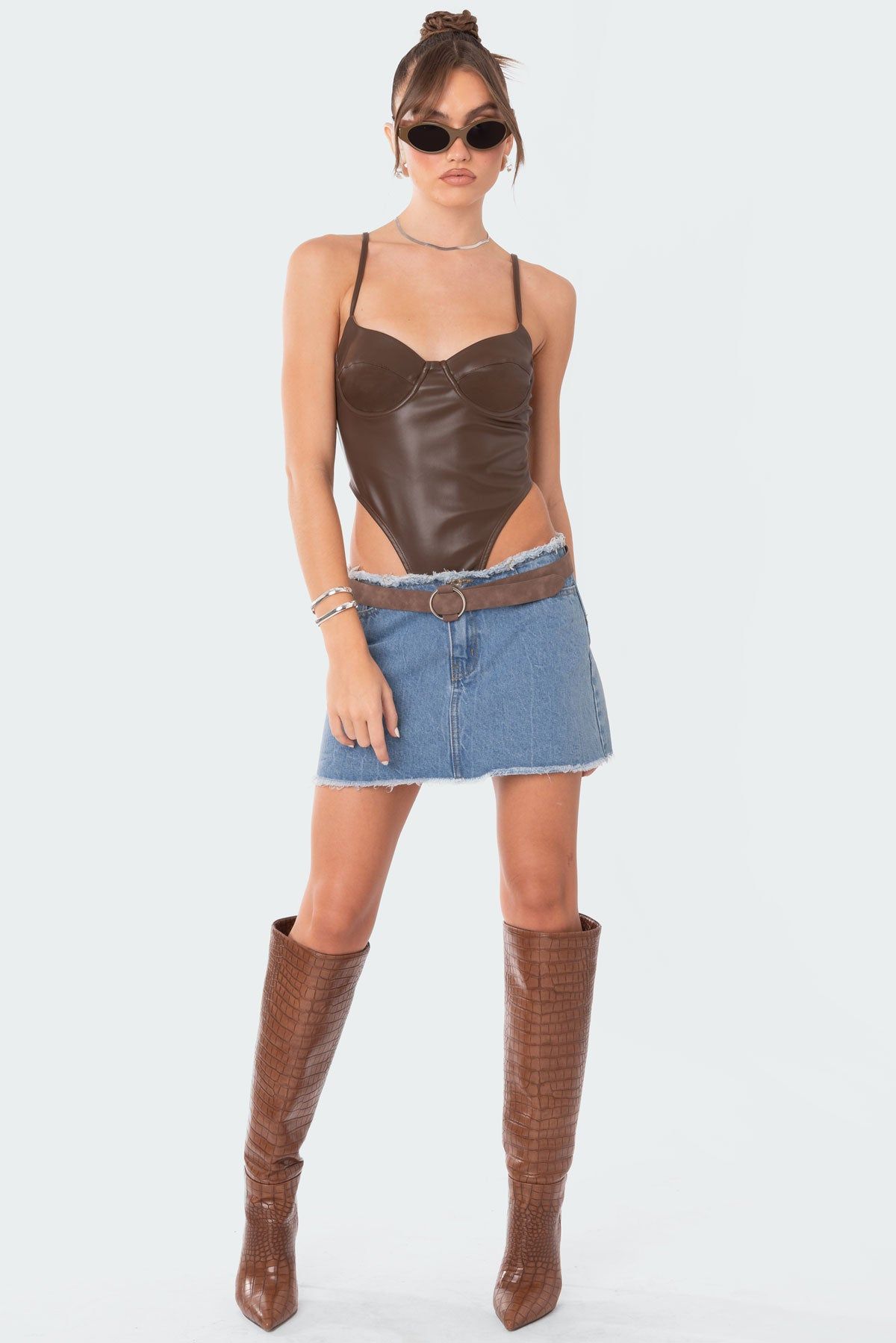 High-Cut Faux Leather Cupped Bodysuit sold by Edikted product image thumbnail 5