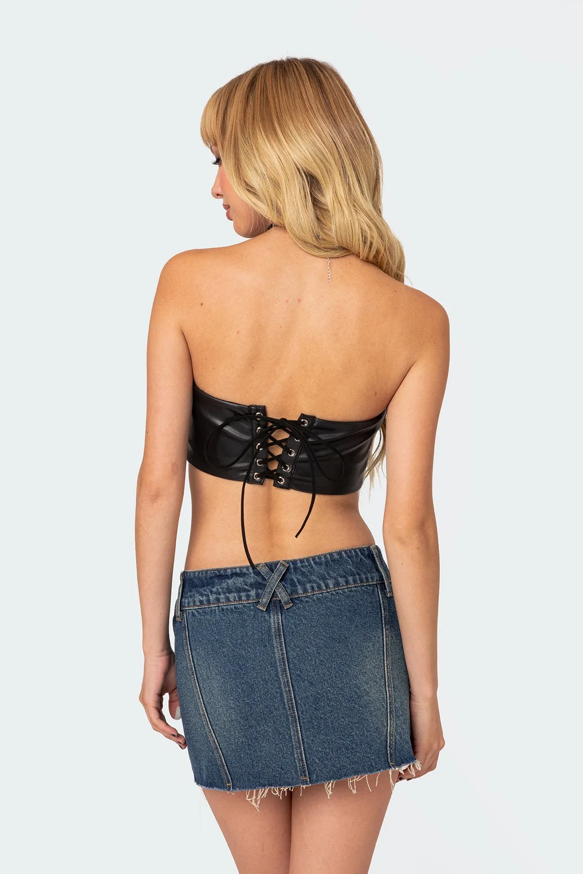 Vic Triangle Faux Leather Crop Top sold by Edikted product image thumbnail 4