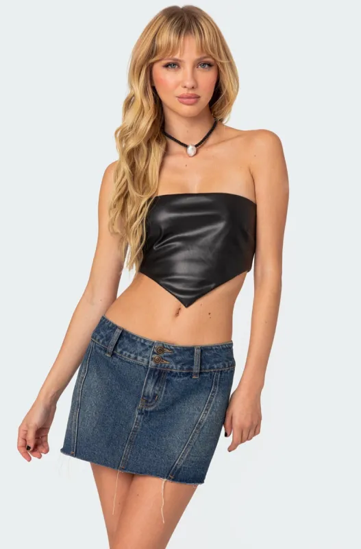 Vic Triangle Faux Leather Crop Top sold by Edikted