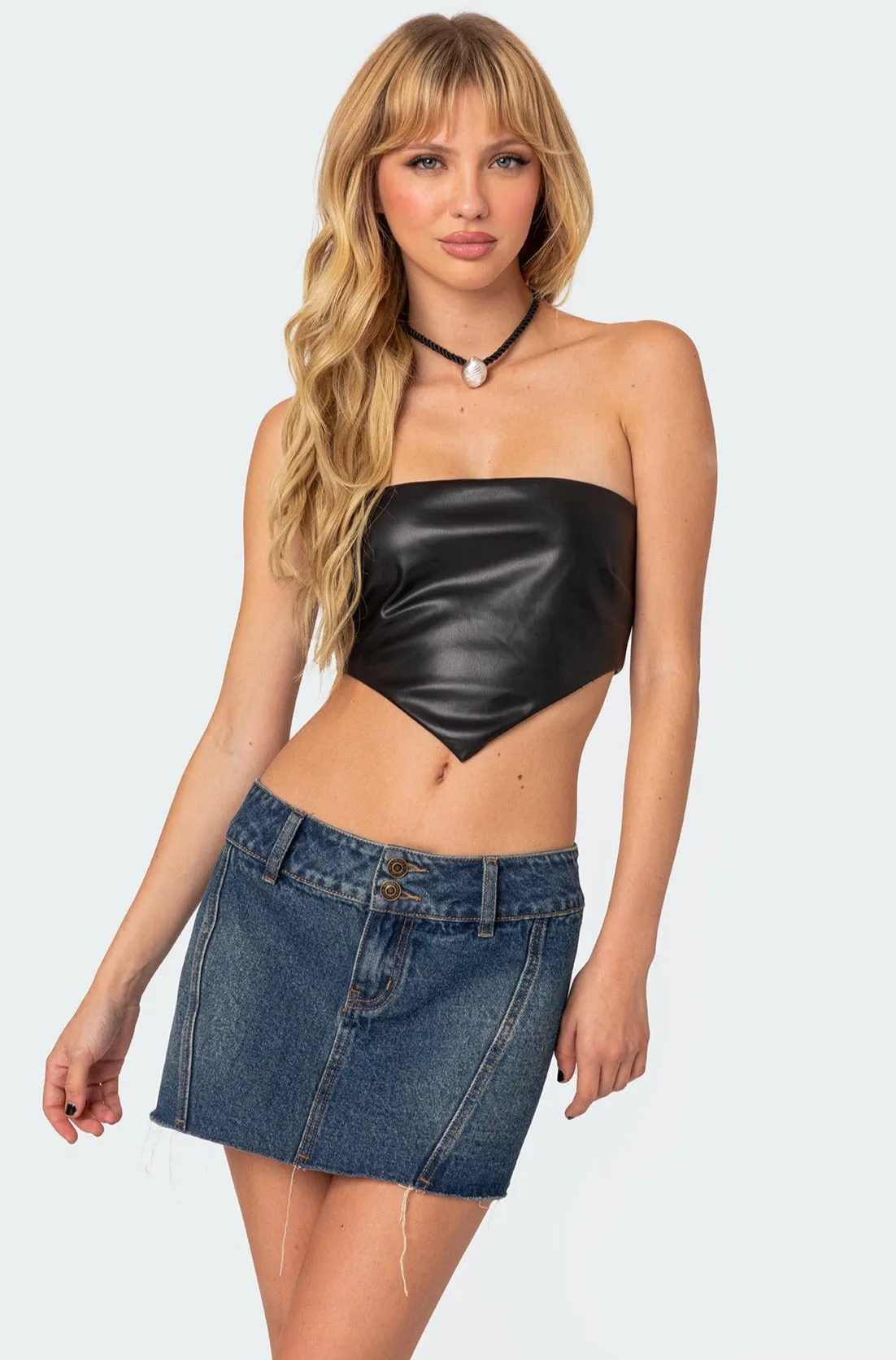 Vic Triangle Faux Leather Crop Top sold by Edikted