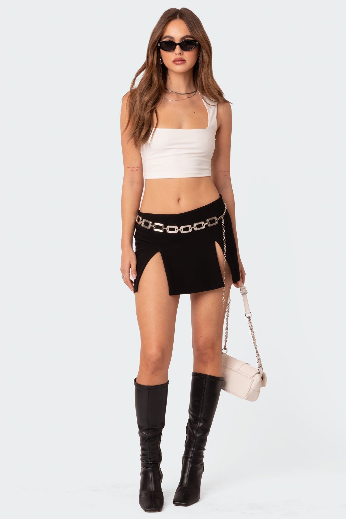 Double Slit Low Rise Mini Skirt sold by Edikted