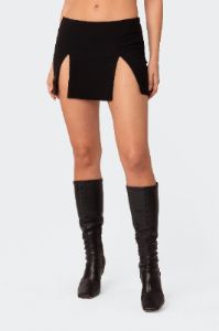 Double Slit Low Rise Mini Skirt sold by Edikted