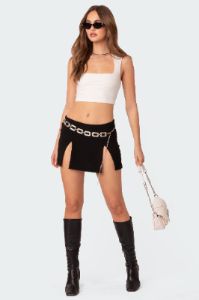 Double Slit Low Rise Mini Skirt sold by Edikted