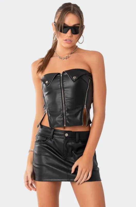 Sam Faux Leather Zip Corset sold by Edikted