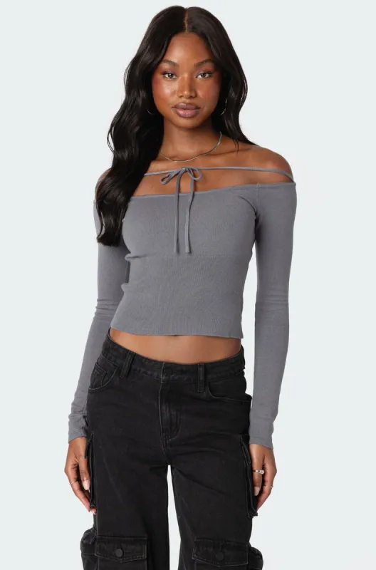 Jane Tie Front Knit Top sold by Edikted