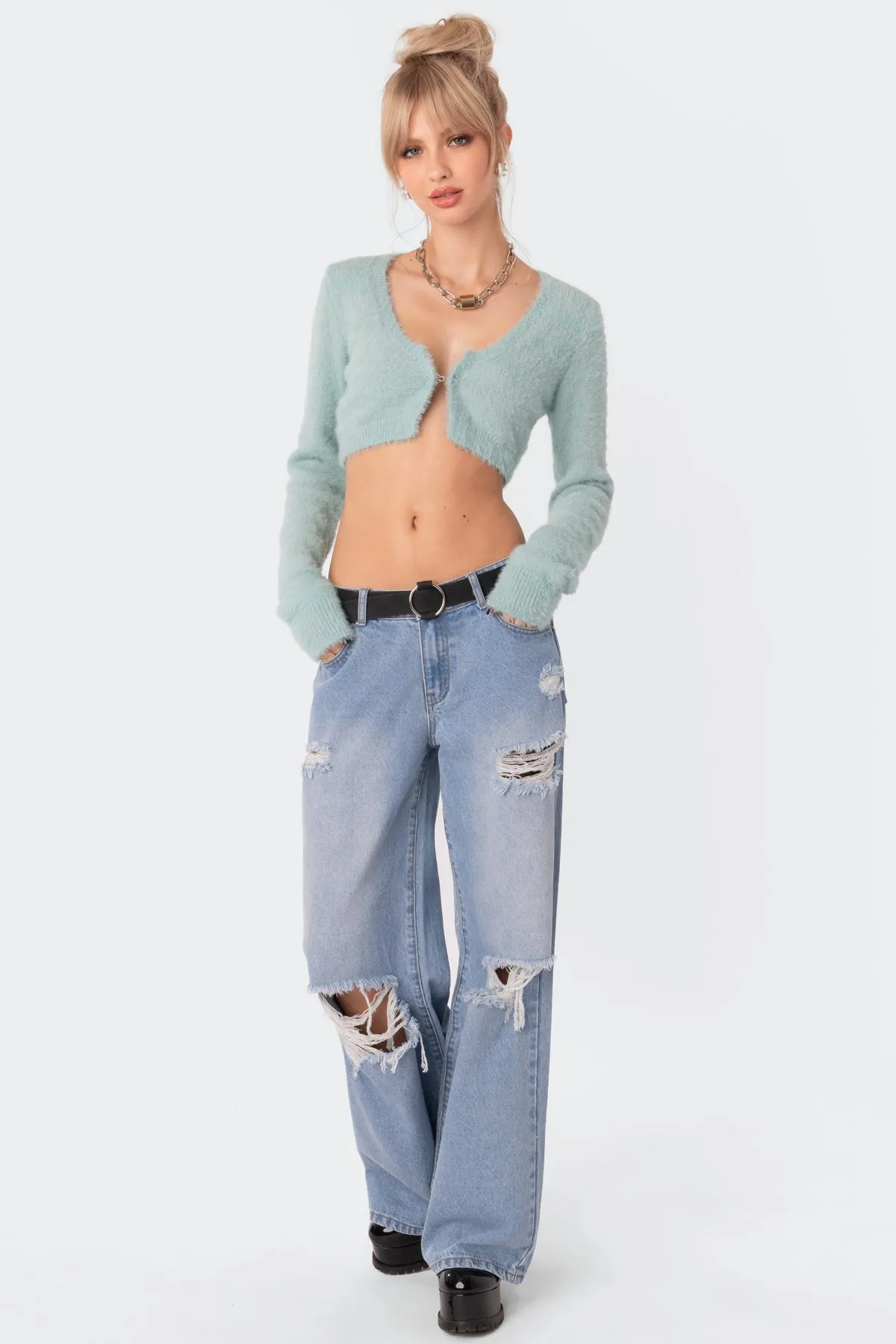 Distressed Low Rise Boyfriend Jeans sold by Edikted