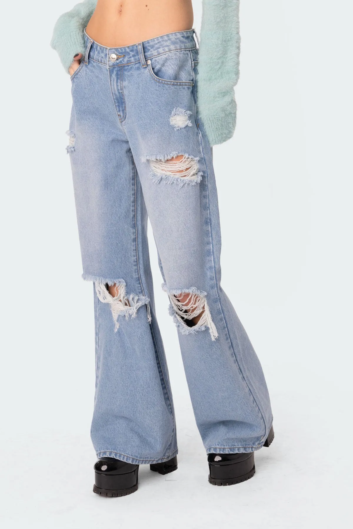 Distressed Low Rise Boyfriend Jeans sold by Edikted product image thumbnail 4