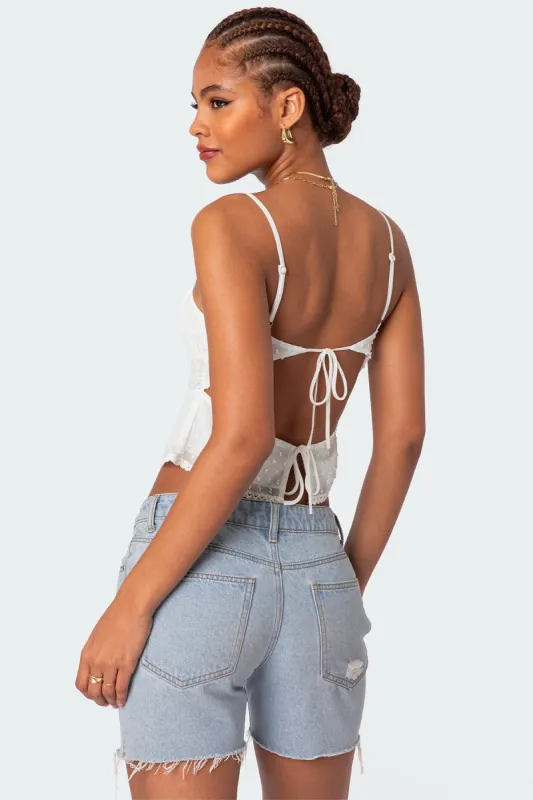 Wendy Tie Back Lacey Top sold by Edikted